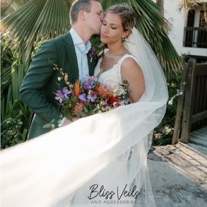 Bliss Veil Champagne Chapel Length Wedding Veil & Rose Gold Comb